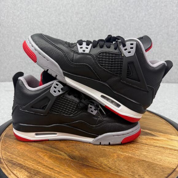 Nike Jordan 4 Retro Bred Reimagined Shoes Size 5.5Y Women's 7 Black Leather - Picture 5 of 7